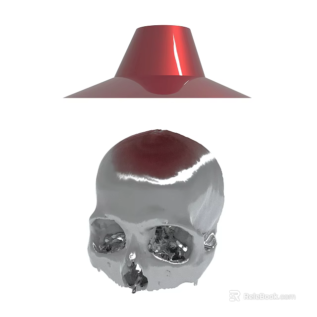 Modern Red Cone Shaped Decorative Ornament With Silver Metallic Skull 3d model 