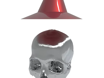 Modern Red Cone Shaped Decorative Ornament With Silver Metallic Skull 3d model