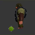 Muscular Gorilla in yellow shirt green goggles black backpack with radiation symbol and chain weight