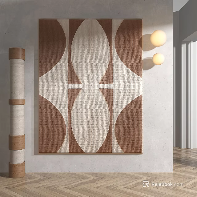 Geometric Wall Art Decor With Brown White Pattern And Circular Pendant Lights 3d model
