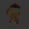 Unique Stylish Wooden Chair With Curved Armrests Striped Seat And Cross Leg Base