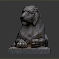 Detailed Stone Lion Sculpture Lying On Solid Stone Base With Realistic Facial Features And Claws