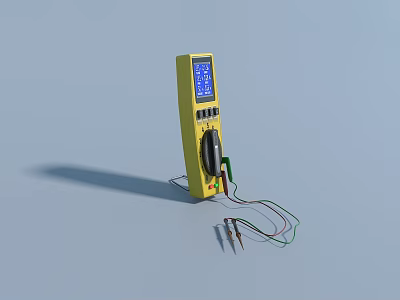 Industrial Measuring Equipment with Yellow Display Screen Connected Wires and Probes for Precision Testing 3d model