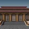 Ancient Architecture With Traditional Red Roof Wooden Structure Carved Doors And Stone Steps