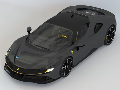Black Ferrari Sporty Supercar With Sleek Exterior Design And Yellow Accents 3d model