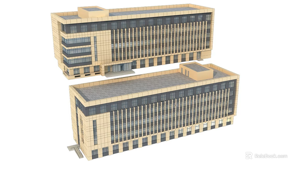 Two Modern Office Buildings Exterior Design With Large Windows And Light Colored Facade 3d model 