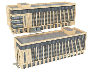 Two Modern Office Buildings Exterior Design With Large Windows And Light Colored Facade 3d model