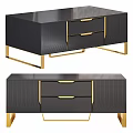 Modern Black TV Stand With Gold Accents Drawers And Metal Legs Design