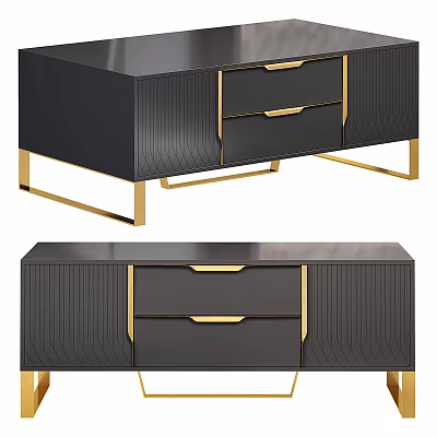 Modern Black TV Stand With Gold Accents Drawers And Metal Legs Design 3d model