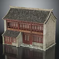 Traditional Chinese Architecture Two Story Structure With Tile Roof And Wooden Windows