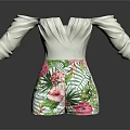 Casual Summer Off Shoulder White Top With Tropical Floral Print Shorts Outfit