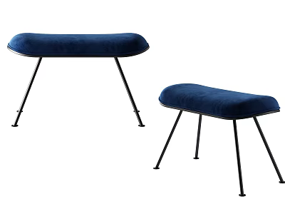 Modern Blue Sofa Stools With Velvet Upholstery And Black Metal Legs 3d model