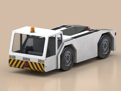 White And Silver TUG Truck With Yellow Warning Light And Stripes 3d model