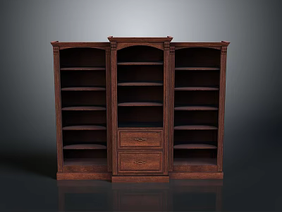 Elegant Traditional Wooden Bookcase With Three Sections Multiple Shelves And Drawers 3d model