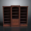 Elegant Traditional Wooden Bookcase With Three Sections Multiple Shelves And Drawers