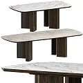 Modern Dining Table Design With Smooth Marble Top And Wooden Legs 3d model