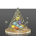 Spiral Metal Ornament With Colorful Spheres White Top And Decorative Fans On Base