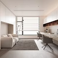 Modern Minimalist Study Room Interior With Sofa Rug Desk And Chairs 3d model