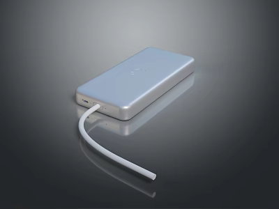 Silver Portable Power Bank With USB Cable For Laptop Charging 3d model