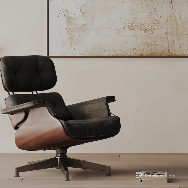 Modern Black Leather Leisure Chair With Wooden Frame And Swivel Base In Interior 3d model 