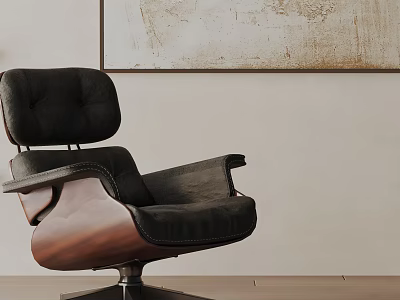 Modern Black Leather Leisure Chair With Wooden Frame And Swivel Base In Interior 3d model