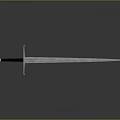Sharp Long Sword With Silver Blade And Black Hilt On Gray Background