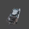 White Damaged Car With Severe Body Deformation Broken Glass And Rusted Parts