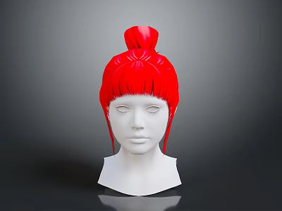 White Mannequin Head Featuring Red Bun Hairstyle With Front Bangs And Side Tresses 3d model