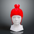White Mannequin Head Featuring Red Bun Hairstyle With Front Bangs And Side Tresses