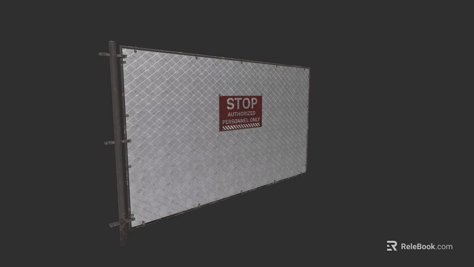 Metal Mesh Fence With Red STOP Sign And Warning Message For Construction Area 3d model 