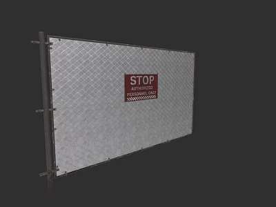 Metal Mesh Fence With Red STOP Sign And Warning Message For Construction Area 3d model