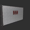 Metal Mesh Fence With Red STOP Sign And Warning Message For Construction Area