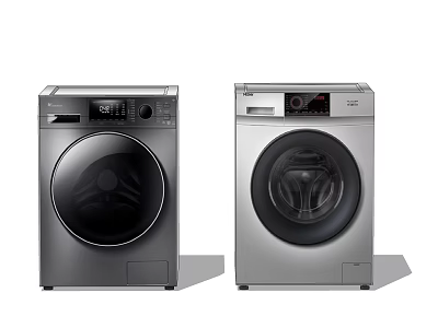 Silver Front Load Washing Machines With Modern Design And Control Panel For Home Use 3d model
