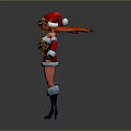 Game Movie Female Character in Santa Costume with Red Hair and Festive Christmas Weapons