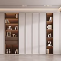 Modern Built in Bookcase Design With White And Wooden Shelves Books And Decorative Items