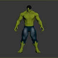 Muscular Green Skinned Figure In Blue Torn Jeans Standing Pose 3D Model Grey Background