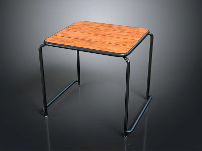 Sturdy Wooden Top Table With Black Metal Frame Modern Design For Home Office Use 3d model