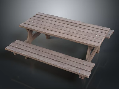 Sturdy Outdoor Wooden Picnic Table With Slatted Top And Attached Benches 3d model