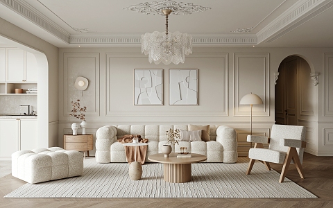 Cream Living Room French Living Room 3d model