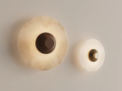 Contemporary Round Wall Lights With Beige Stone Shade And Bronze Base Design 3d model