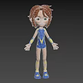 3D Cartoon Woman in Blue and Yellow Leotard with Yellow Gloves Boots