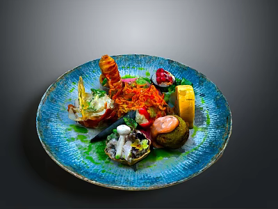 Elegant Colorful Seafood Platter With Lobster Sushi Tempura And Fresh Vegetables 3d model