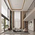 Modern Loft Living Room With High Ceiling And Large Windows