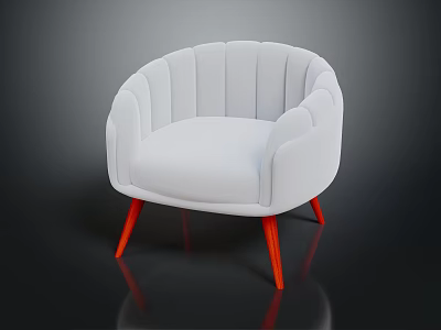 Modern White Upholstered Armchair With Curved Back And Red Legs Design 3d model
