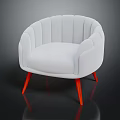 Modern White Upholstered Armchair With Curved Back And Red Legs Design