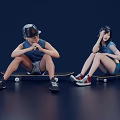 Two People Sitting On Skateboards In Studio 3d model