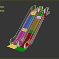 Stainless Steel Escalator Structure With Black Handrails And Moving Steps