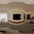Modern Living Dining Room Interior With Black Sofa Wooden Accent Wall And Coffee Table