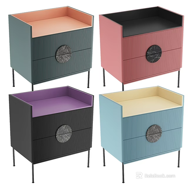 Modern Colorful Nightstands with Drawer Design Circular Knobs and Metal Legs 3d model