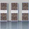 Modern Hinged Doors with Brown White Block Pattern and Geometric Center Panel for Interior Design 3d model